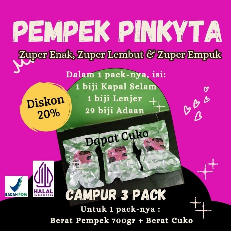 

Terlaris! Pempek / Empek - Empek / Mpek - Mpek Palembang Asli Frozen Campur 3pack Pinkyta Enak, Lembut & Empuk Termasuk Cuko