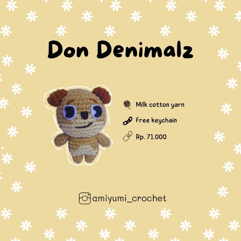 Don Denimalz rajut amigurumi, boneka rajut day6