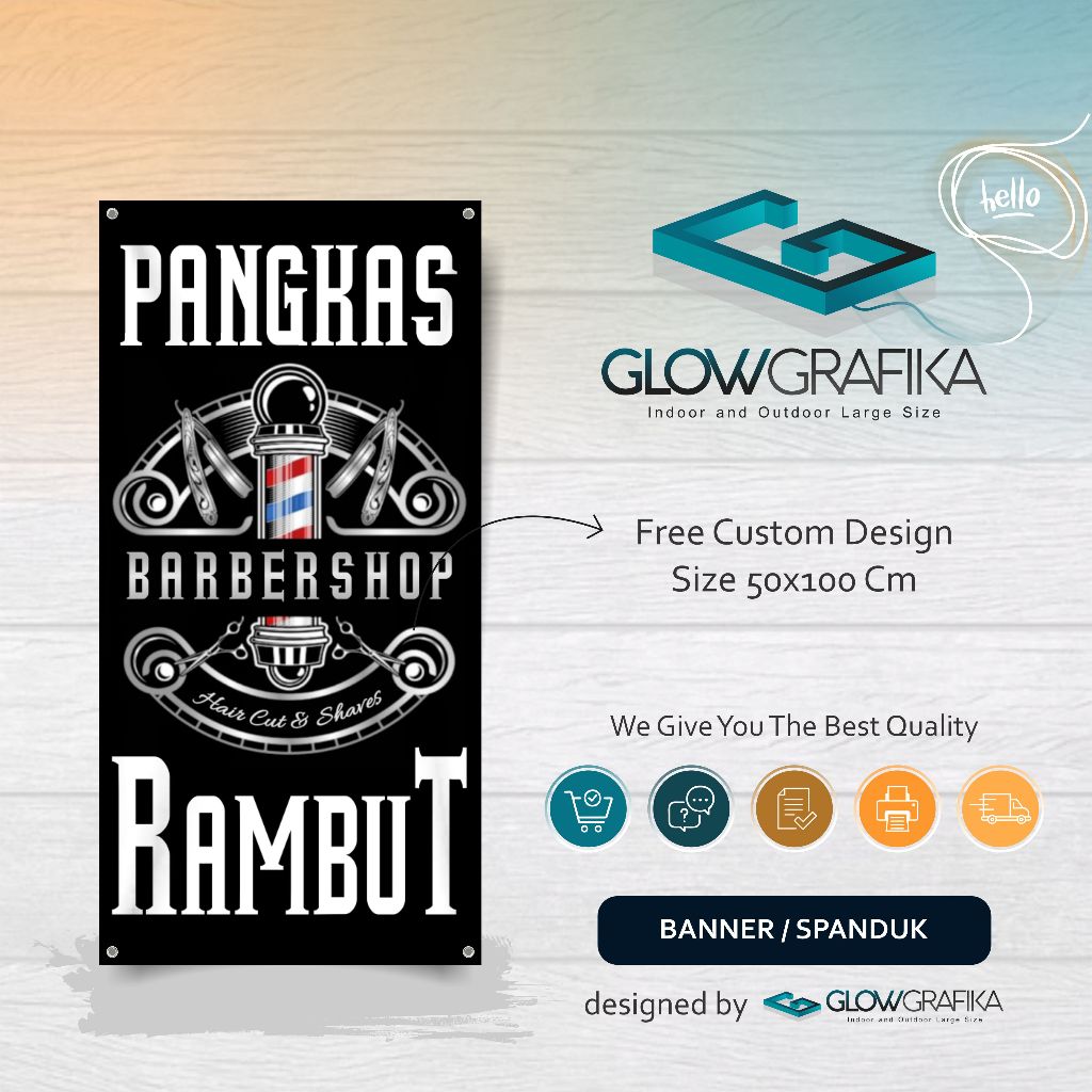 Cetak Spanduk Banner Pangkas Rambut Hitam Keren
