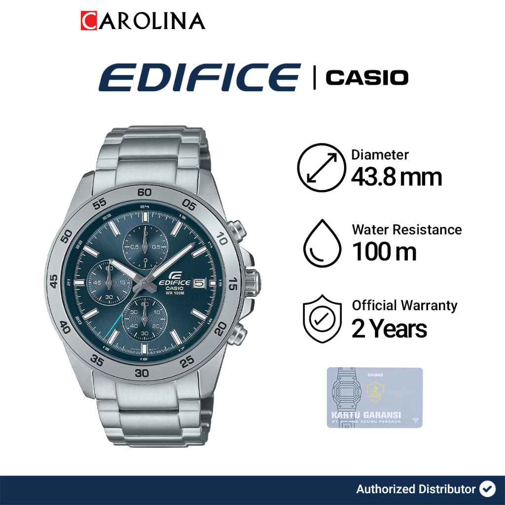 Jam Tangan Pria Casio Edifice EFR-526D-2A Chronograph Blue Dial Stainless Steel Band