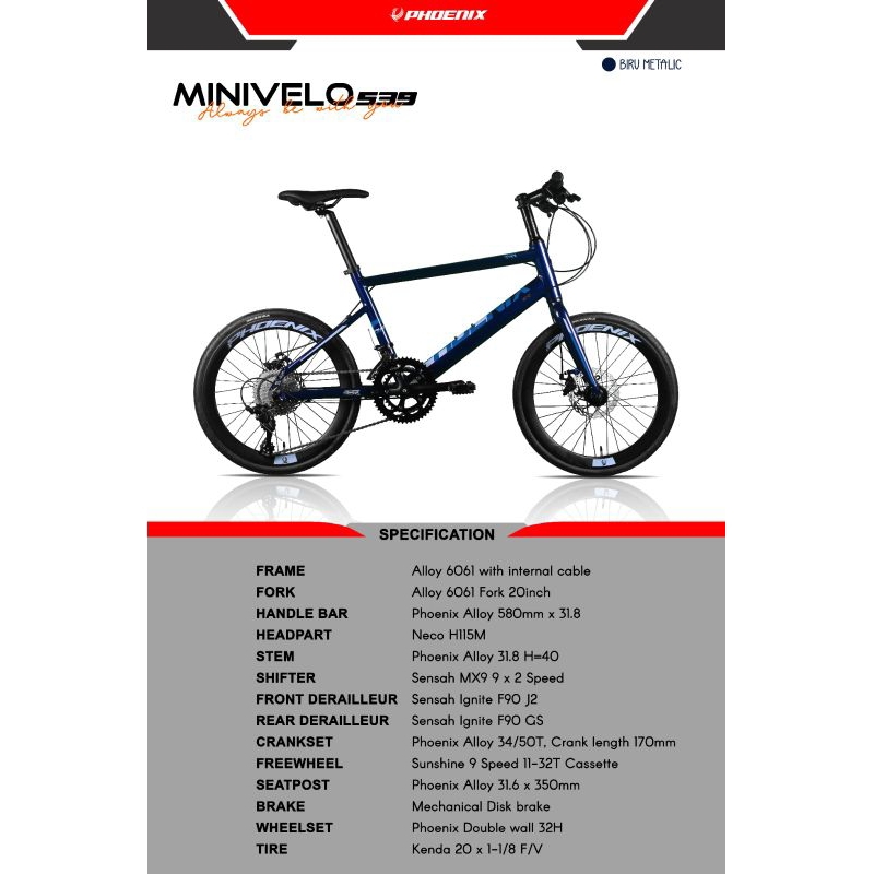 Sepeda Minivelo 20 inc Phoenix 539 Alloy