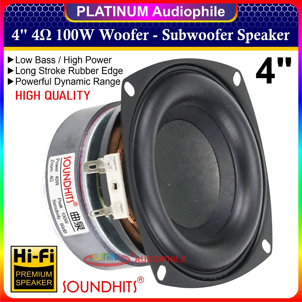 Speaker 4 inch Woofer Subwoofer Bass 4 ohm 100W Speaker 4" Soundhits SW-404S