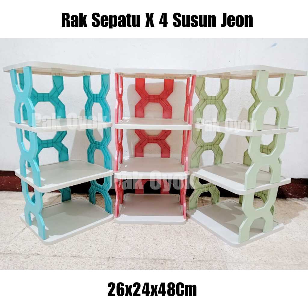 Rak Sepatu X 4 Susun Jeon Plastik Korea - Rak Sepatu Rak Sandal Silang - Rak Plastik 4 Susun Serbagu