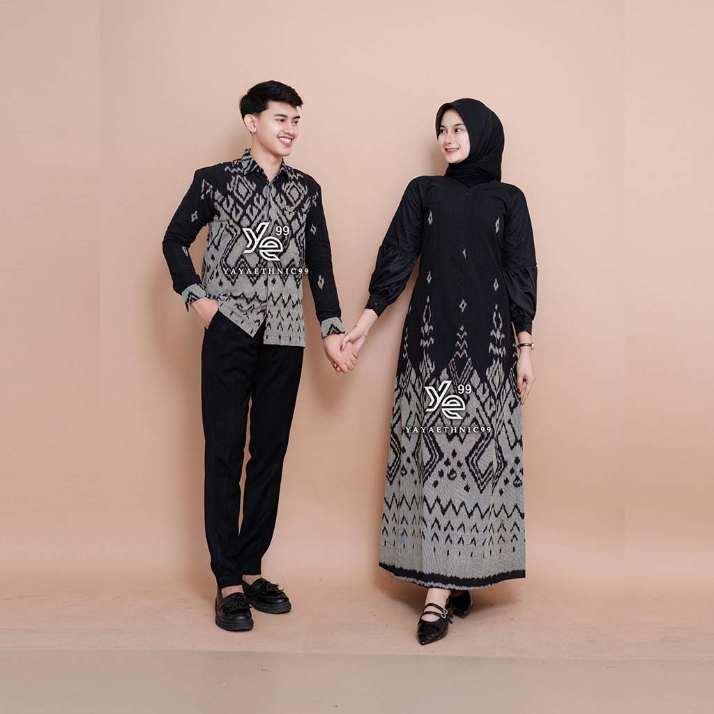 YAYAETHNIC Yaya couple tenun yaya dress motif black diamond, couple kondangan, couple baju lebaran