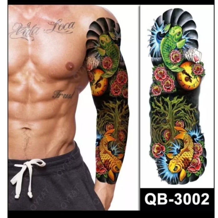 tato temporer full tangan ikan koi yakuza tahan air