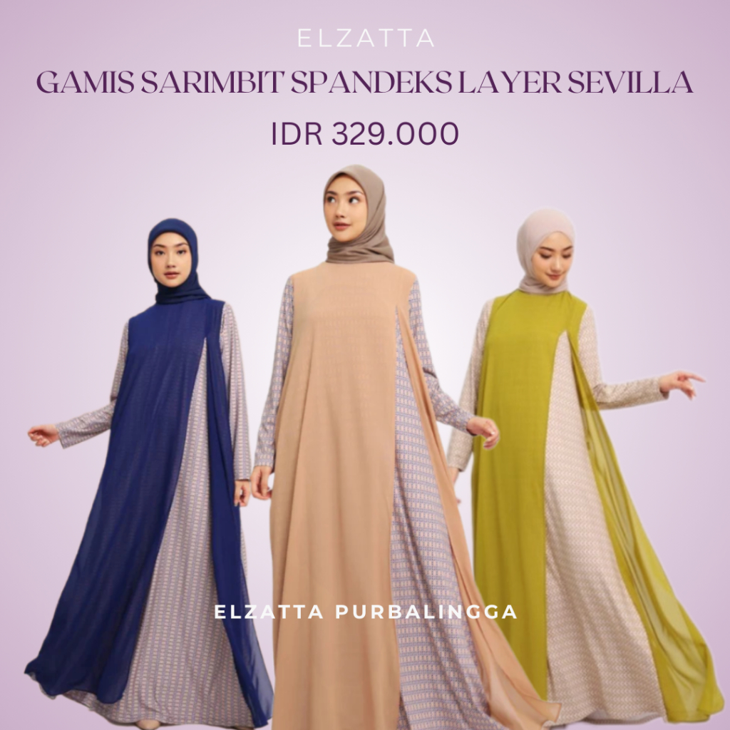 Elzatta Gamis Wanita Sarimbit Spandeks Layer Sevilla Gamis Perempuan Elzatta