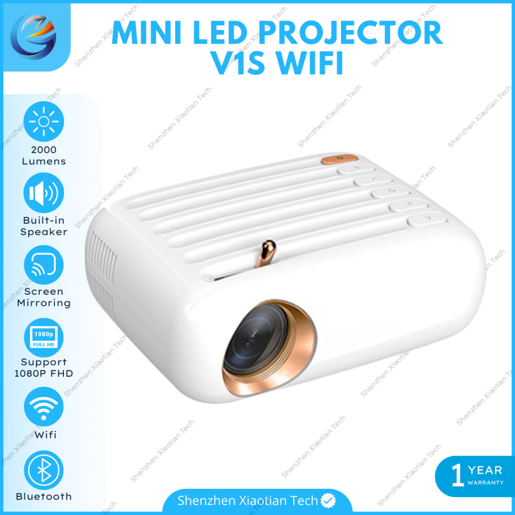 Proyektor Mini V1S 2000 Lumens Wifi | Proyektor Mini Wifi Bluetooth 1080P | Proyektor Mini Portable 