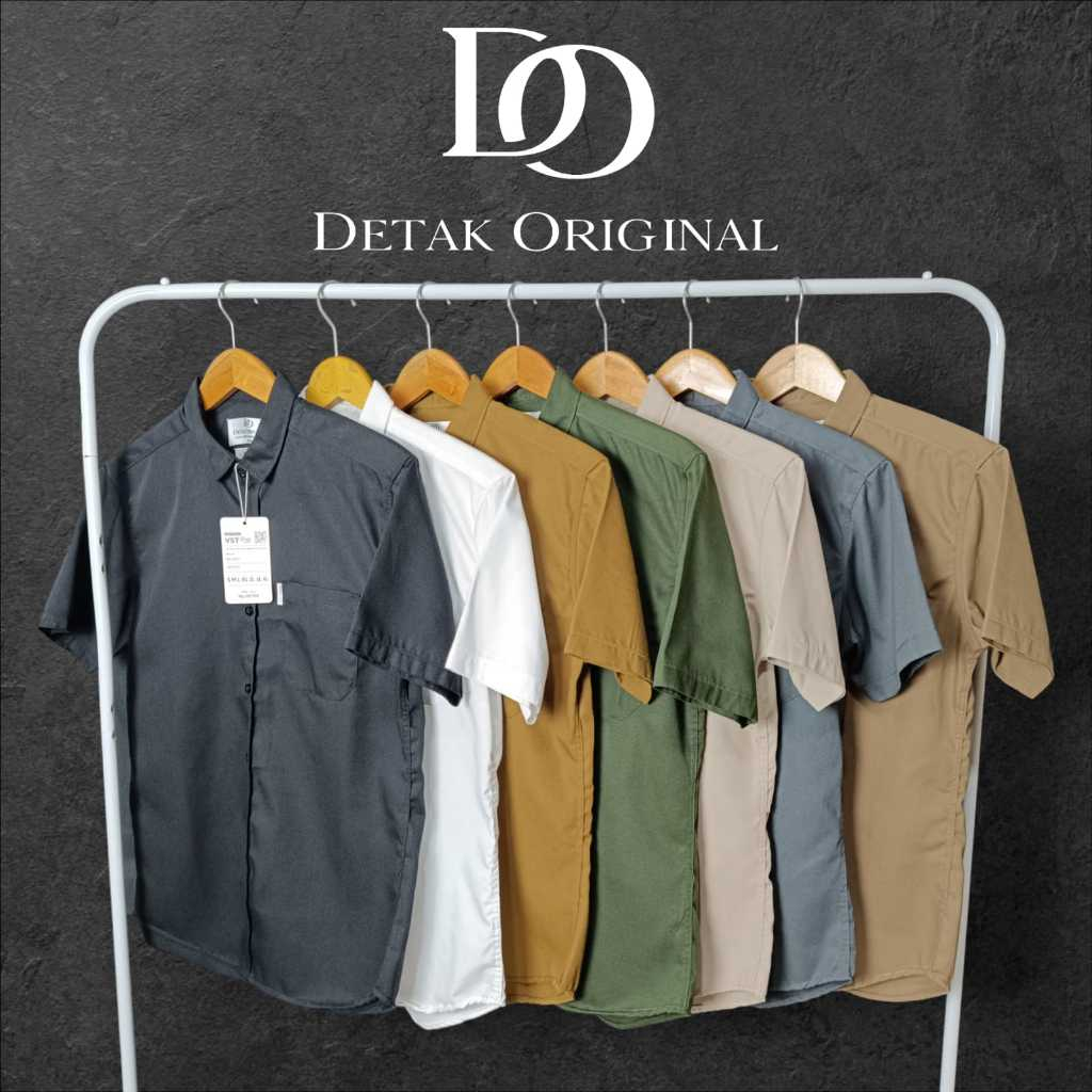 Detak Original Kemeja Polos Pria Lengan Pendek twill Tebal Hitam Putih Cosku