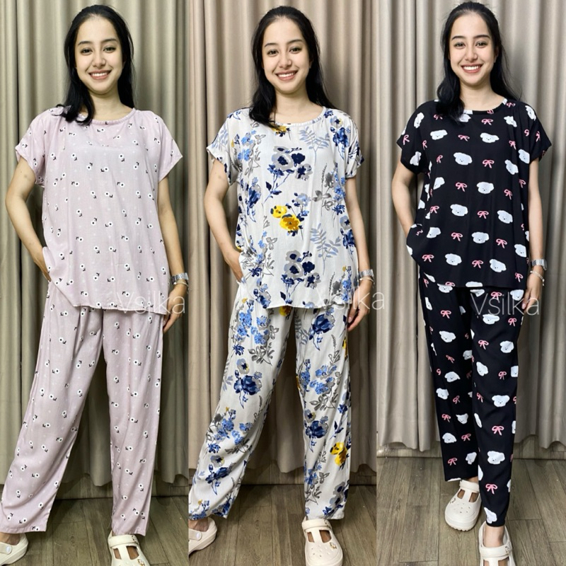 Setelan Baju Tidur Wanita / Babydoll Rayon / Pajamas Rayon /  Daster Setelan