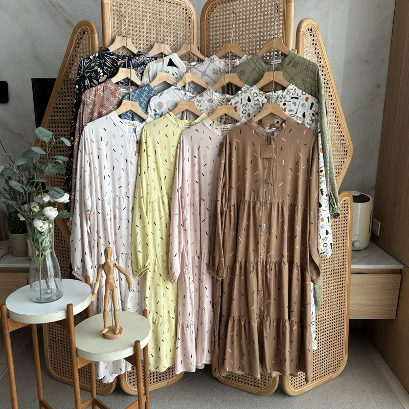 Oclo Mirsany Tunic Casual Basic Motif Atasan Tunik Wanita Katun Rayon Lengan Panjang OCL02288