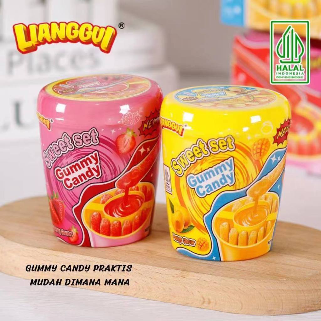 

Permen Lianggui Sticky Sweet Set Gummy dengan Saus Selai Rasa Stoberi Mangga