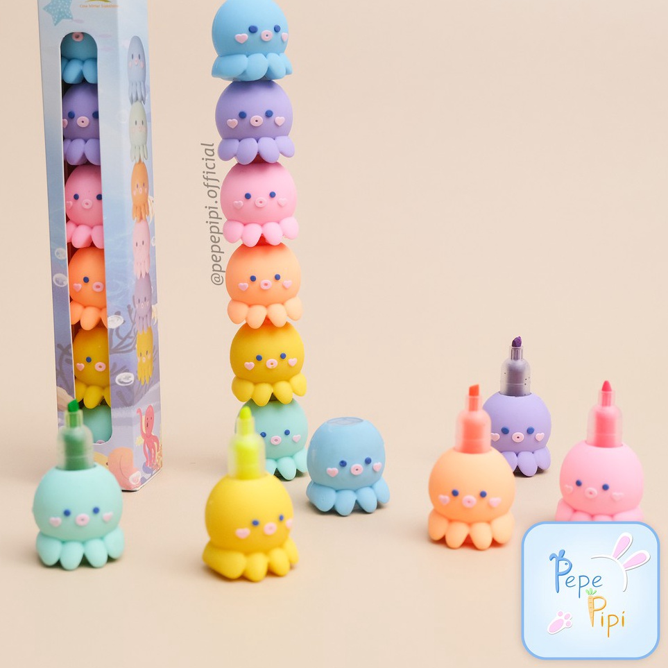 

KODE F49K Highlighter Octopus Tumpuk 1 Set Spidol Pastel Marker Textlighter Textliner Gurita