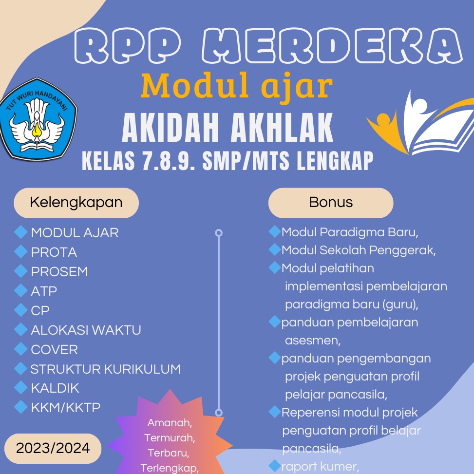 

KODE L89W MODUL AJAR AKIDAH AKHLAK KELAS 789 SMPMTS KURIKULUM MERDEKA LENGKAP