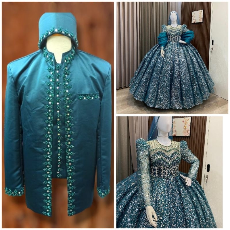 GAUN COUPLE PENGANTIN WEDDING BEREKOR | BAJU WEDDING MODERN | BAJU PENGANTIN MUSLIMAH | GAUN BEREKOR