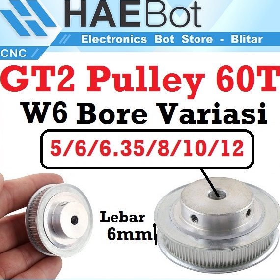 HAEBOT GT2 Pulley Timing CNC 6T W6 Bore 5 6 635 8 1 12 mm Puley 3D MXL Printer Aluminium Pitch 2mm L