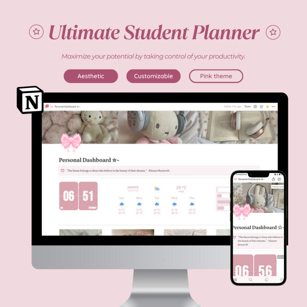 Notion Template | Student Planner Dashboard | Student Digital Planner | School Dashboard | Template 