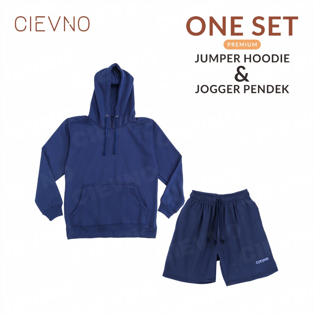 ONE SET HOODIE JUMPER + CELANA PENDEK PREMIUM NAVY ( PRIA & WANITA )
