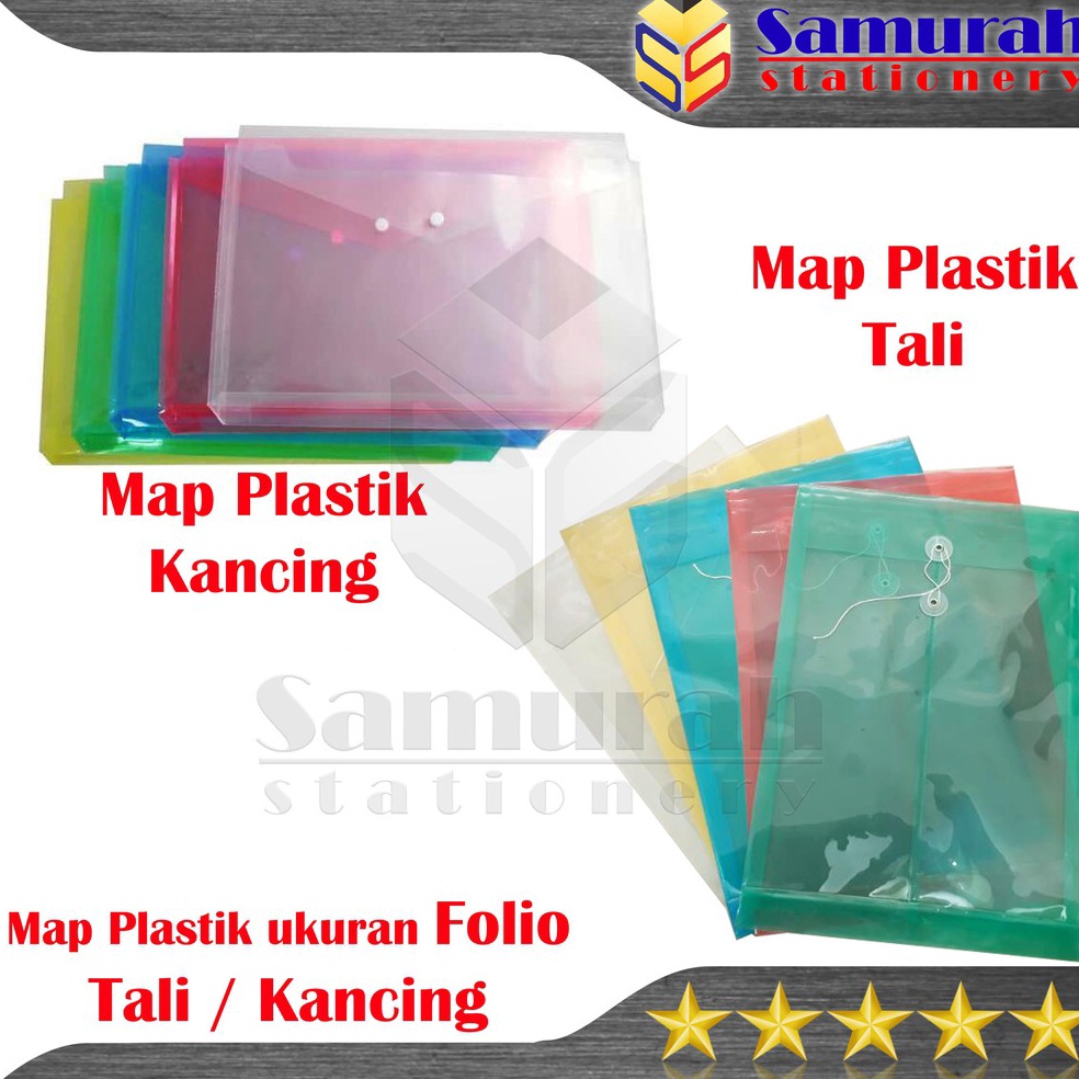 

KODE C82G Map Plastik Kancing Folio Punggung Per Lusin Map Plastik Tali ukuran F4 Transparant Clear isi 12 Pcs Warna Transparant Bening Biru Merah Kuning Hijau