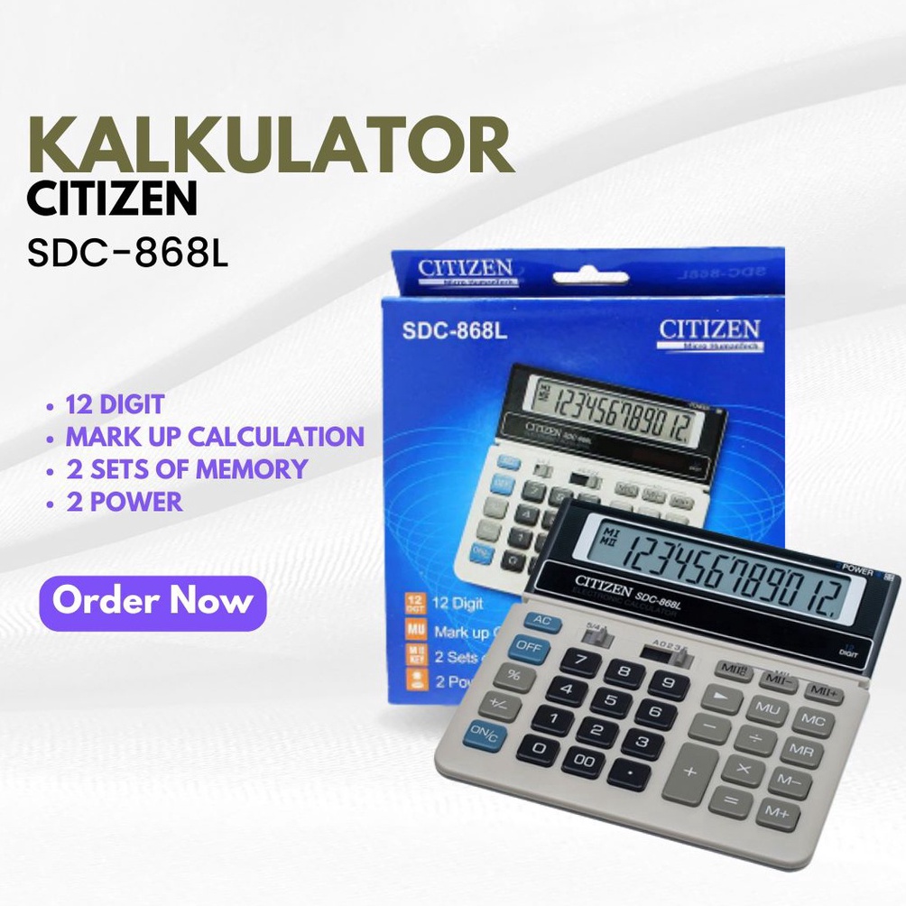 

KODE F78Y Kalkulator Dagang Citizen SDC 868 L Kalkulator 12 Digit Sudah Termasuk Batrai CT8614 14 Digit