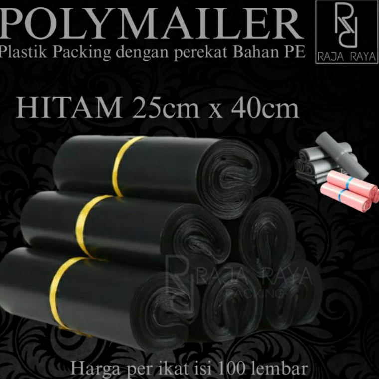 

KODE Q19H RR Polymailer hitam PE glossy 25x4 plastik polymailer packing olshop plastik packing online shop