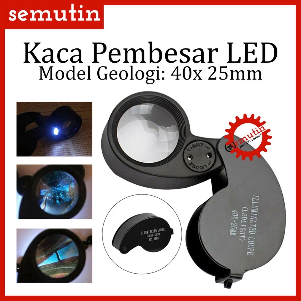 

KODE D52Y Kaca Pembesar Geologi LED 4x 25mm AE77 Illuminated Lipat Loupe Lampu Lup Gemstone Lensa Perhiasan Batuan