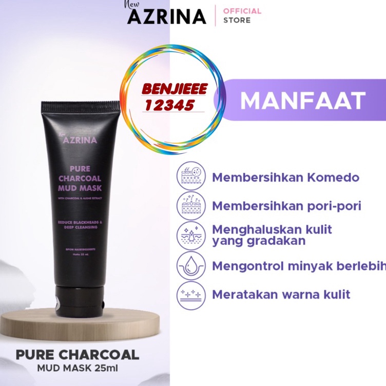 Azrina Pure Charcoal Mud Mask Mini 25ml mini size travel AZRINA masker wajah azrina mudmask BPOM 25m