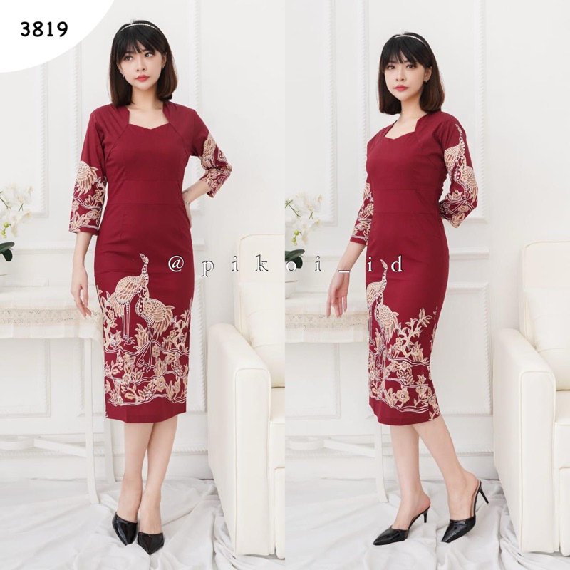 Couple batik merah pria wanita seragam kantor / Atasan batik wanita merah / Kemeja batik pria merah 