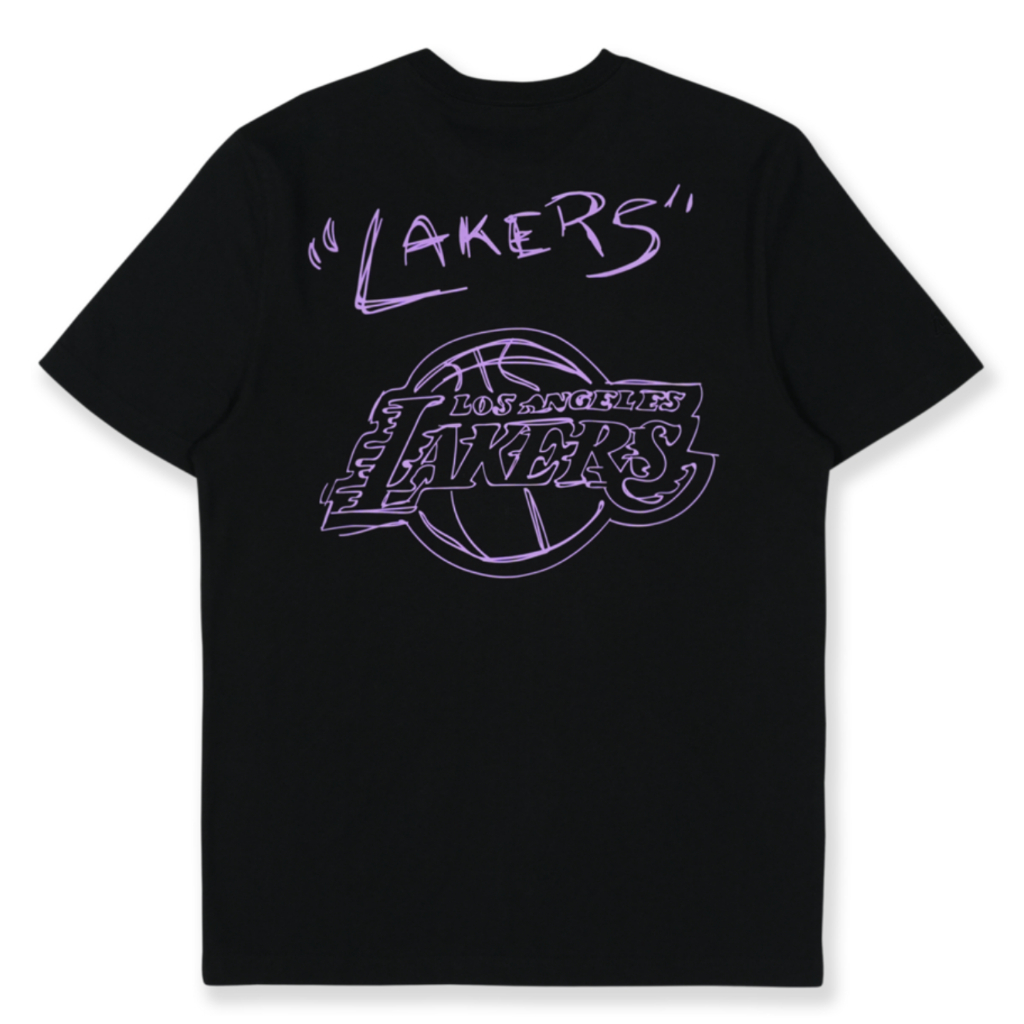 Kaos New Era Los Angeles Lakers NBA League Scribble Black Short Sleeve T-Shirt 100% Original Resmi