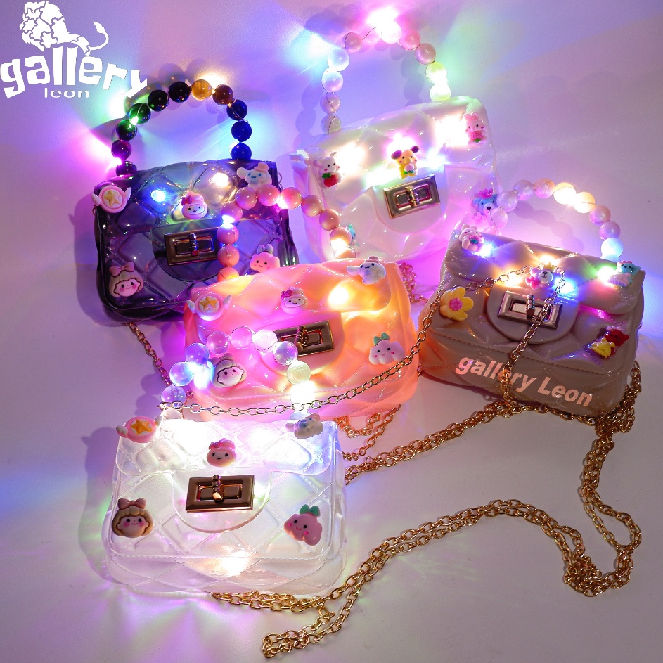 Cuma Sehari TERBARU 224 TAS ANAK JELLY CANDY BAG 3D STICKER LAMPU LED RAINBOW VIRAL