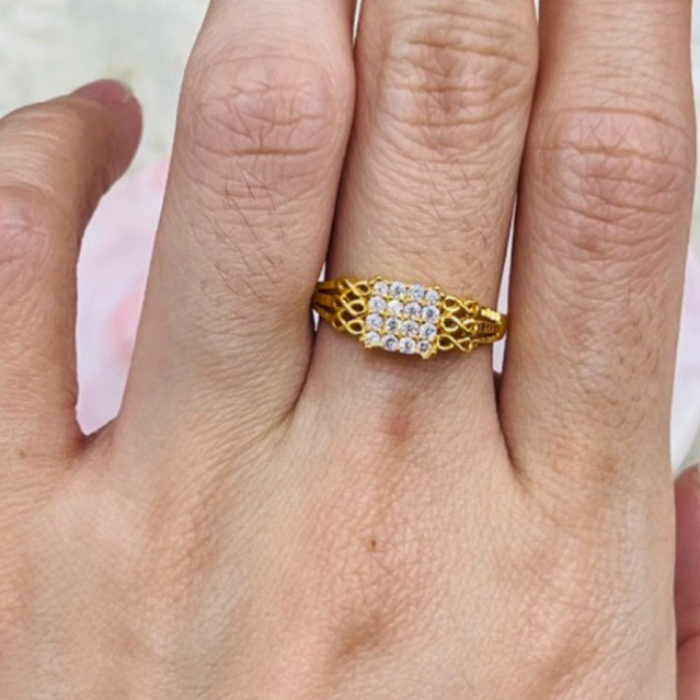 Cincin kotak AD putih simple elegant emas asli kadar 700