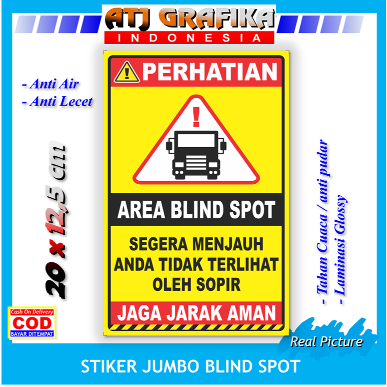 Stiker Jumbo blind spot anda tidak terlihat supir sticker safety riding kendaraan mobil truck dll