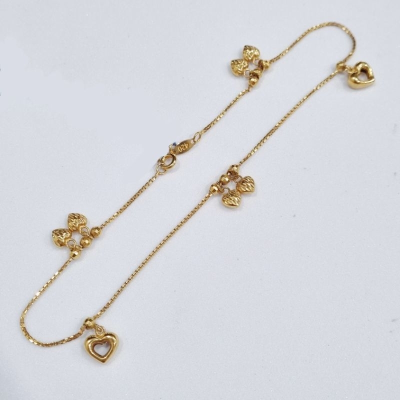 9K / 2.95 gr / 26 cm - Gelang Kaki Emas Italy Variasi Hati Kadar 42% 420 - PJ