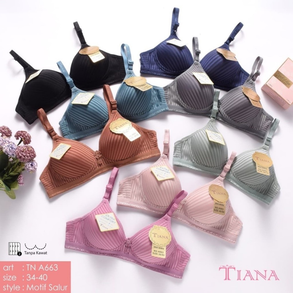 BH Tiana A663 Salur Size 34-40 NON Kawat Kait 2 Cup A Busa Sedang Bahan Katun Campuran Super Soft