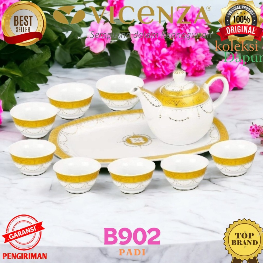 Bowl set VICENZA, Set Mangkuk Kecil dan Teko VICENZA B902 motif PADI, Prasmanan VICENZA Pempek Set W