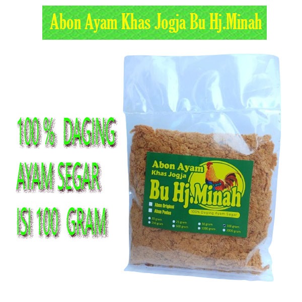 

Abon Ayam Original Khas Jogja Bu Hj.Minah 100% Daging Ayam Segar isi 100 Gram