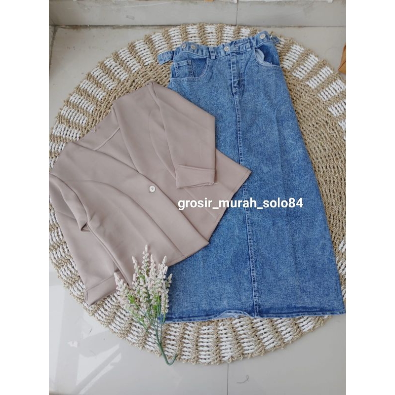 Setelan Anak Cassandra Atasan Blazer Kancing + Rok Span Jeans