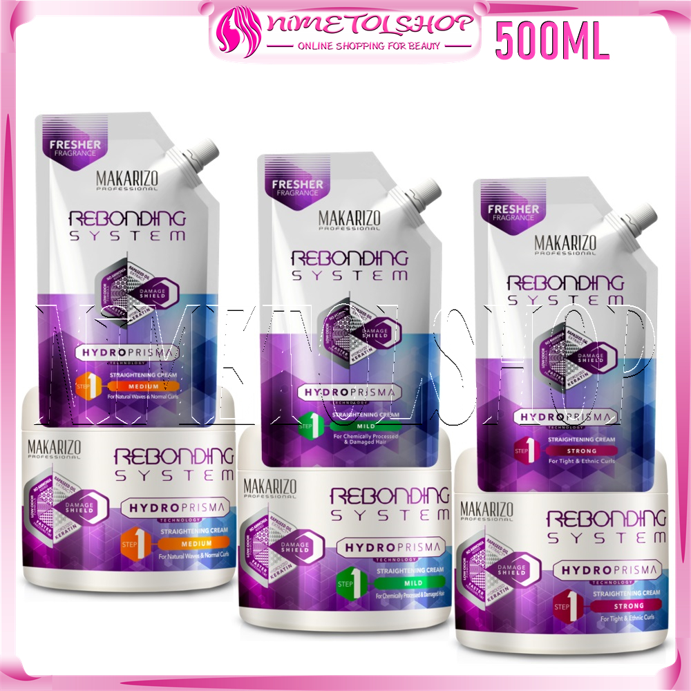 MAKARIZO Professional Rebonding System HYDROPRISMA 500ml STEP 1 / 2 Keratin Smoothing Pelurus Rambut