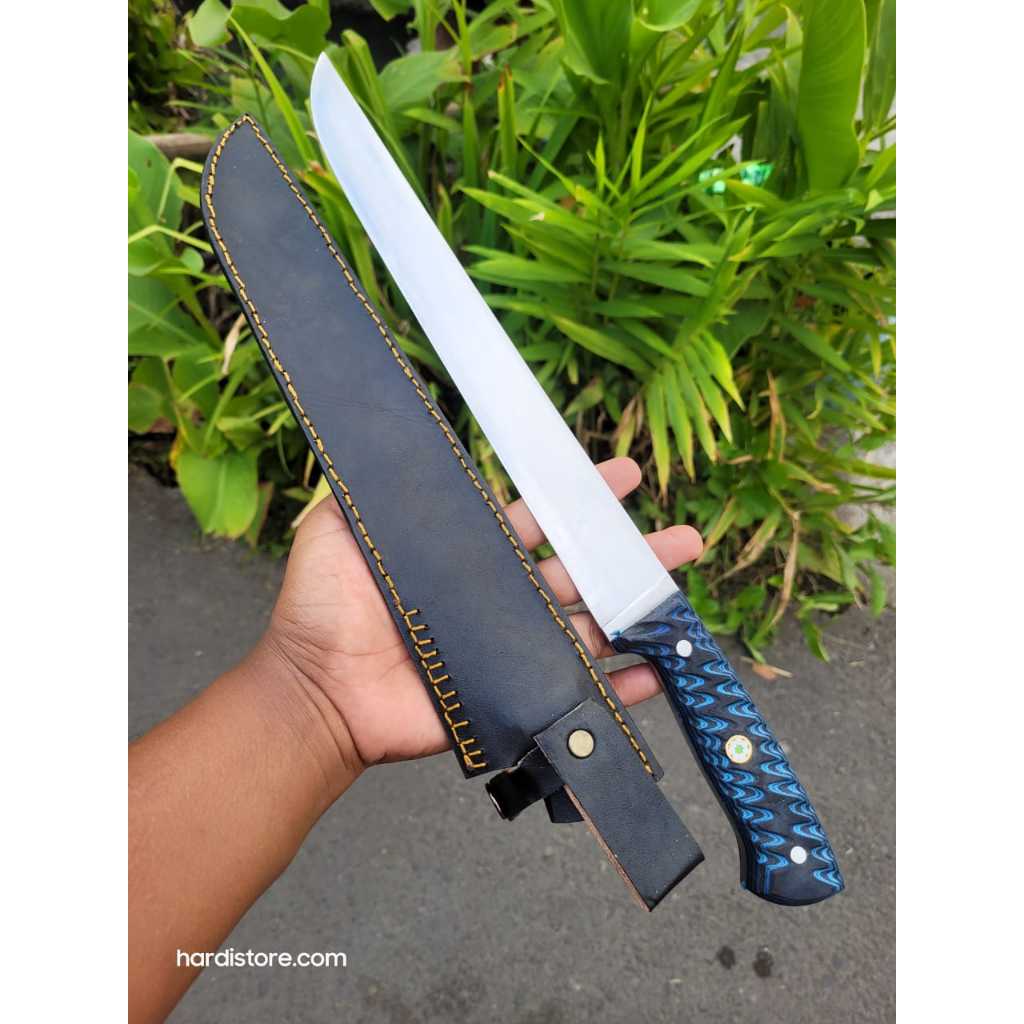 ID PISAU SEMBELIH 27 CM SLAUGHTER KNIFE BAJA HSS FULLTANG HANDLE MICARTA SARUNG KULIT
