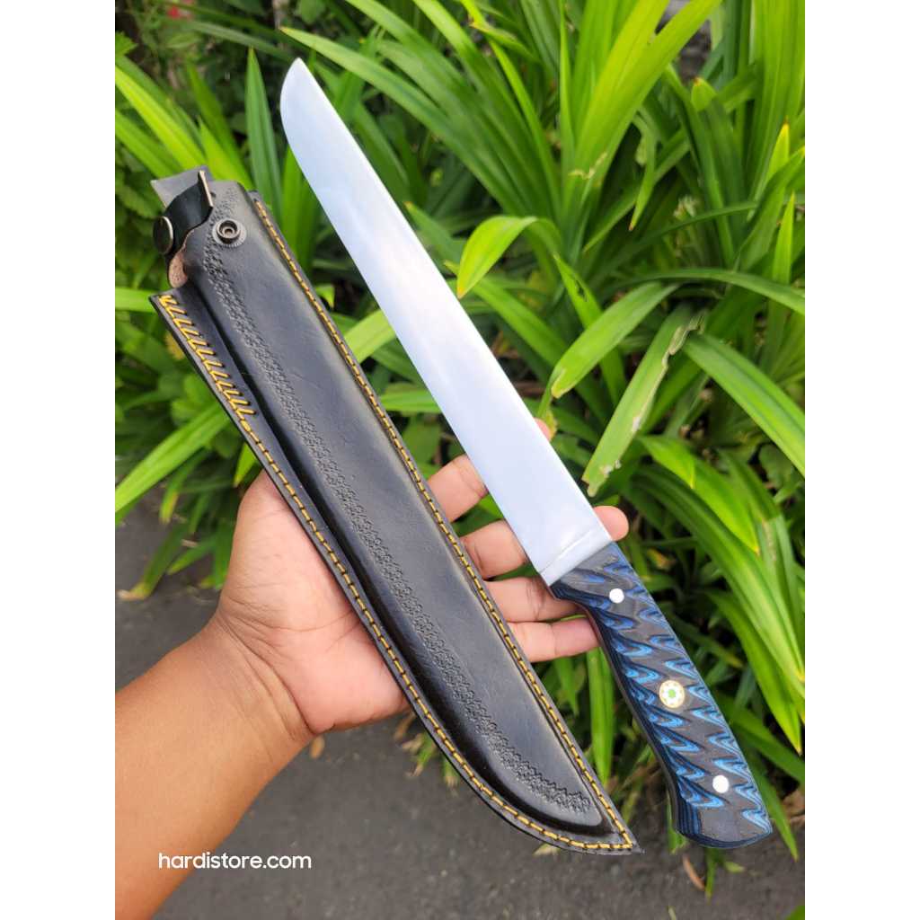 ID PISAU SEMBELIH 27 CM BAJA HSS SLAUGHTER KNIFE FULLTANG HANDLE MICARTA SARUNG KULIT