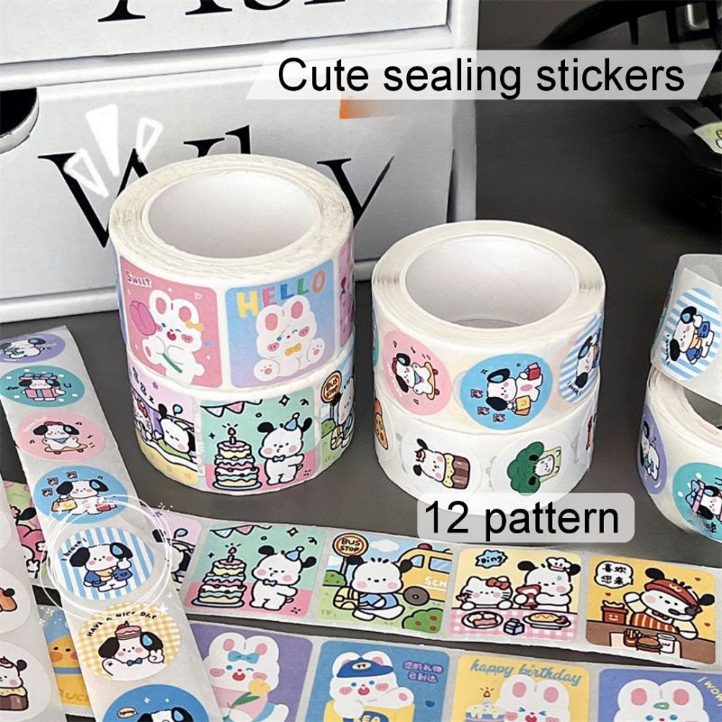 

DY PACK 1ROLL (300PCS) STIKER ROLL MOTIF LUCU 12 pattern Cute sealing stickers