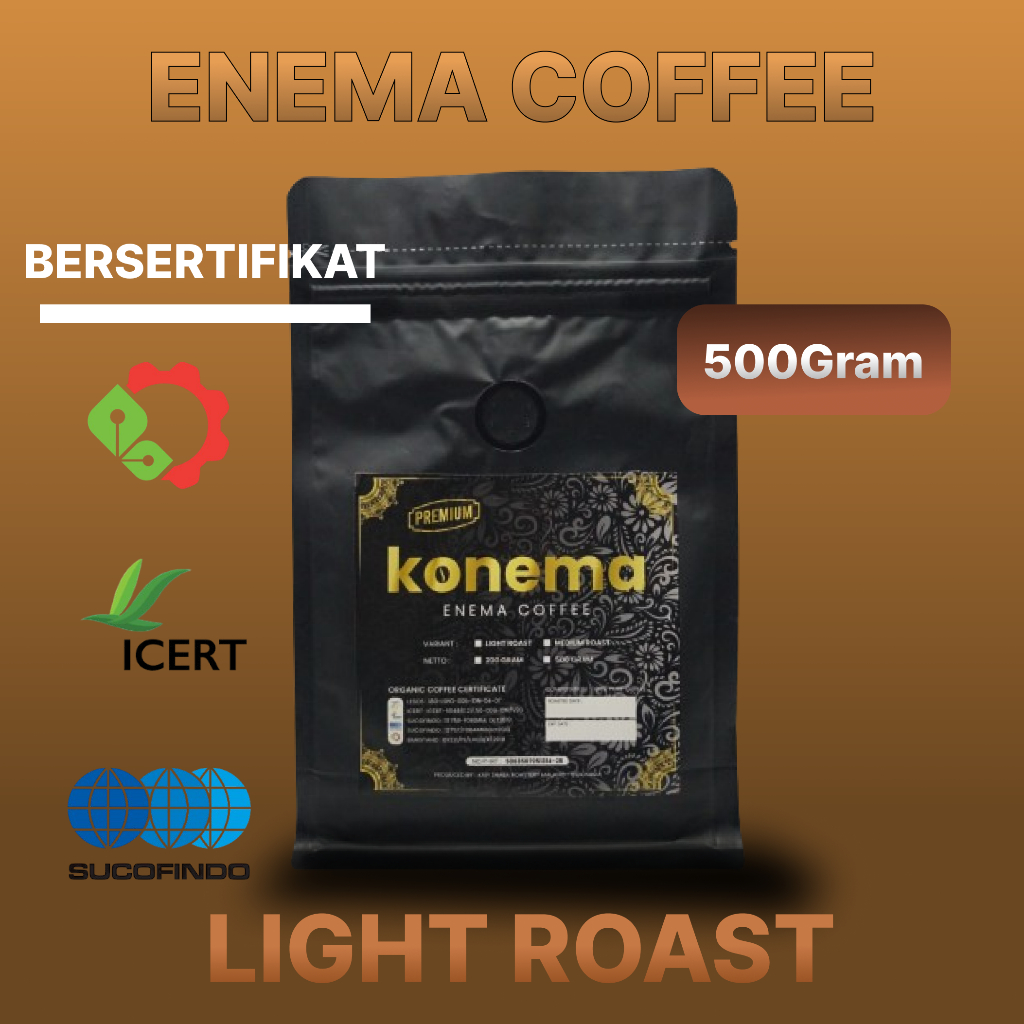 

Konema KOPI ENEMA Premium LIGHT ROAST 500 gram Bersertifikat