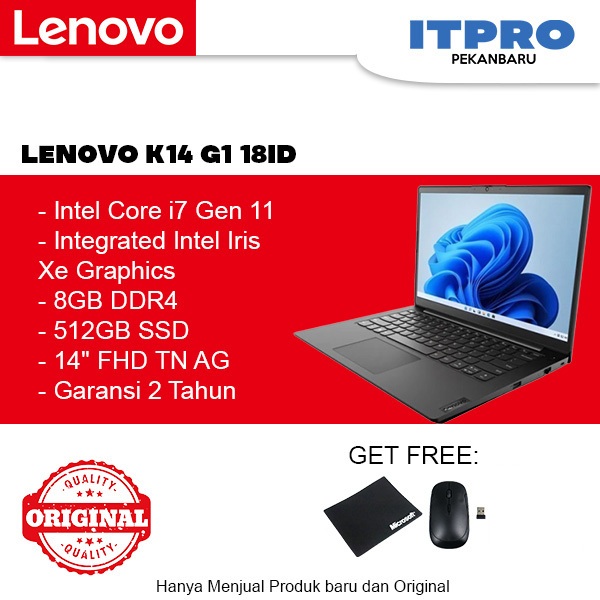 FREE VOUCHER MAP 500.000LENOVO K14 G1 18ID NOTEBOOK CORE I7-1165G7 8GB 512GB SSD IRIS XE WIN10PRO