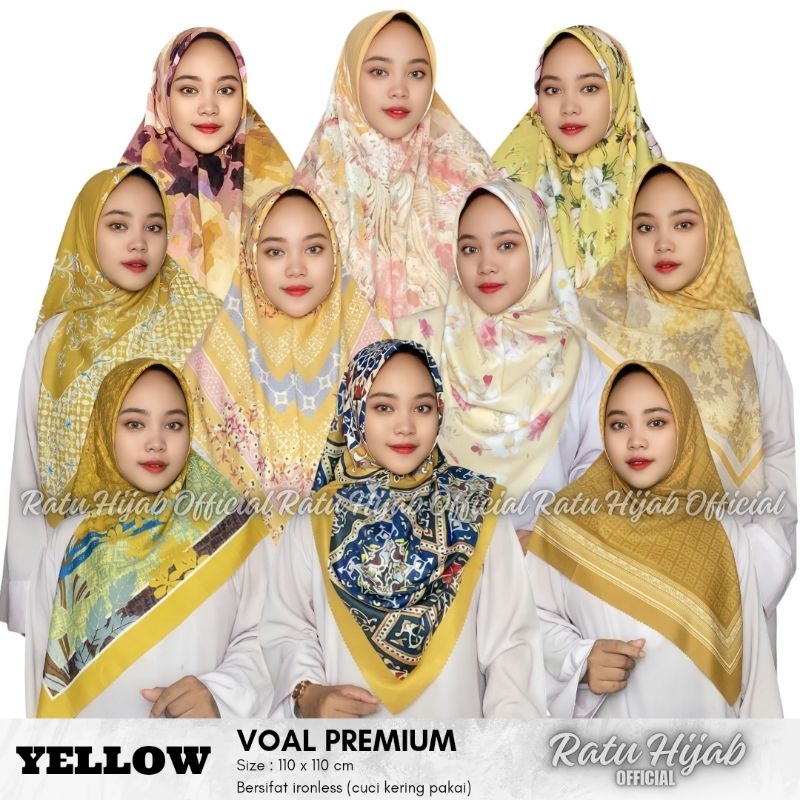 Edisi Kuning - Hijab Segi Empat Motif Yellow Kunyit Mustard Lemon Lime LaserCut