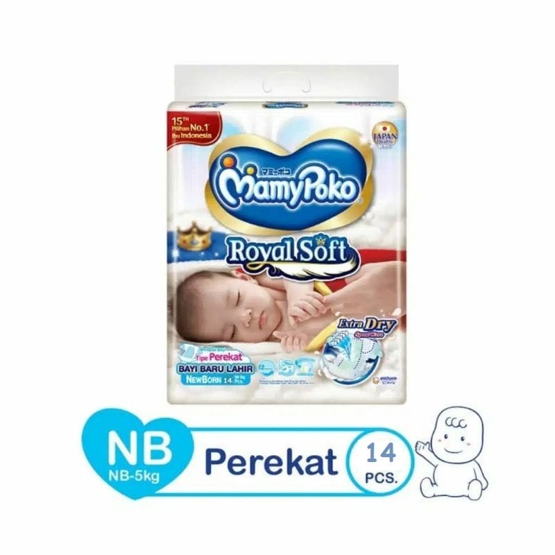 Mamypoko Royal Soft NB 14 New Born Isi 14 pcs 5kg Popok Bayi Tipe Perekat MAMY POKO