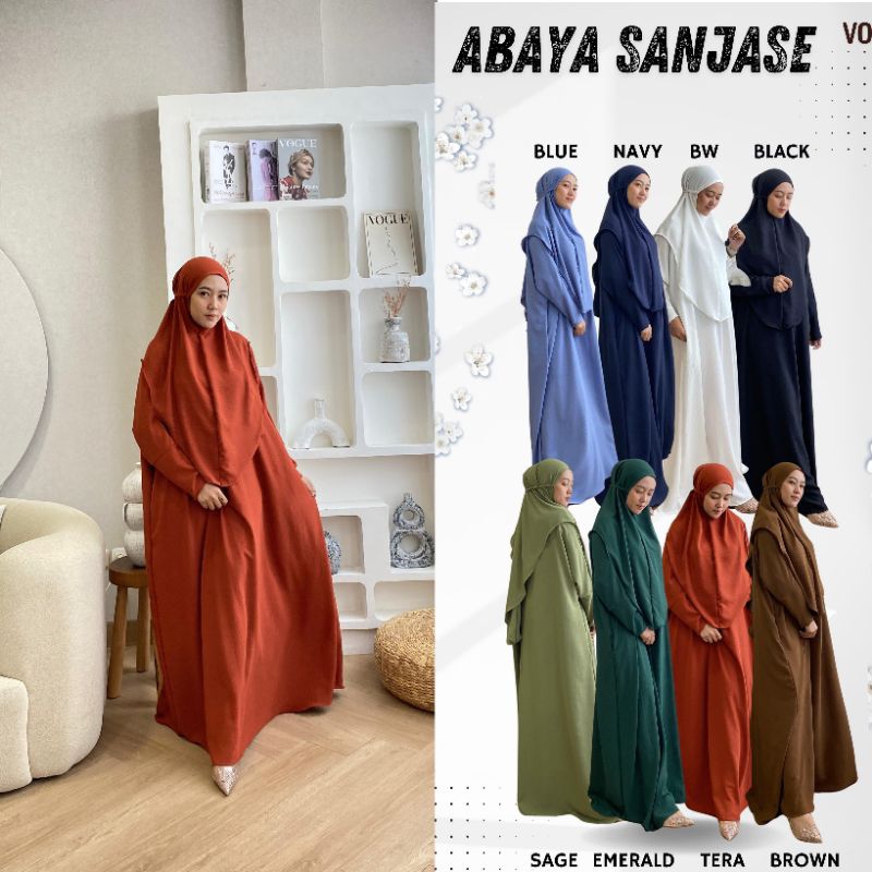 [ SET ABAYA SANJASE ] Abaya viral termurah set bergo baju muslim abaya sanjase crincle abaya crincle