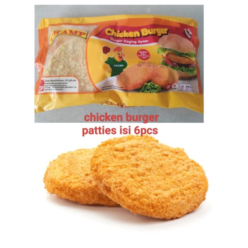 

[FROZEN] Champ chicken patties 315gr 6 pcs / champ daging ayam burger