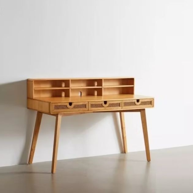 Meja kerja kayu jati asli, Meja kerja minimalis warna natural kayu jati, Desk minimalis,