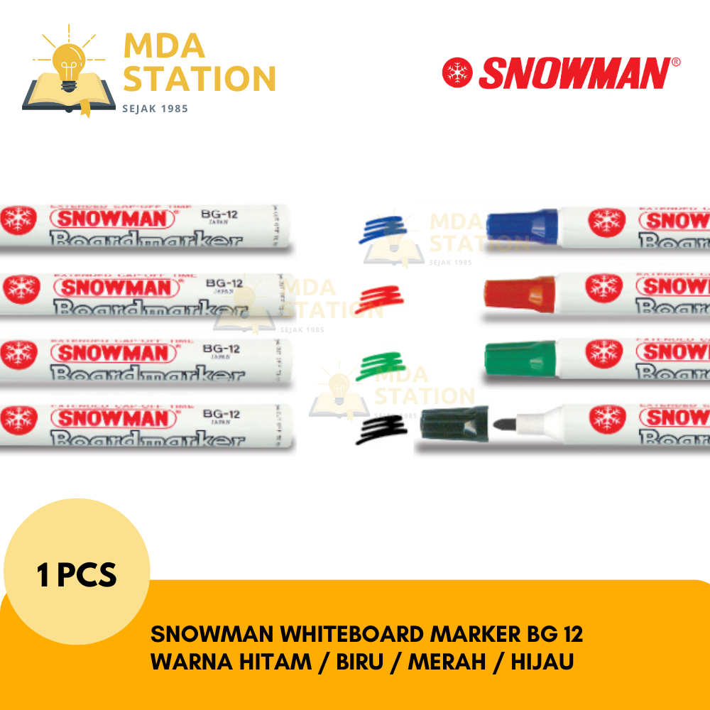 

SNOWMAN WHITEBOARD MARKER BG-12 Warna Hitam / Biru / Hijau / Merah (SATUAN) | SNOWMAN Spidol Papan Tulis White Board Maker | Beli Eceran atau satuan | MDA STATION