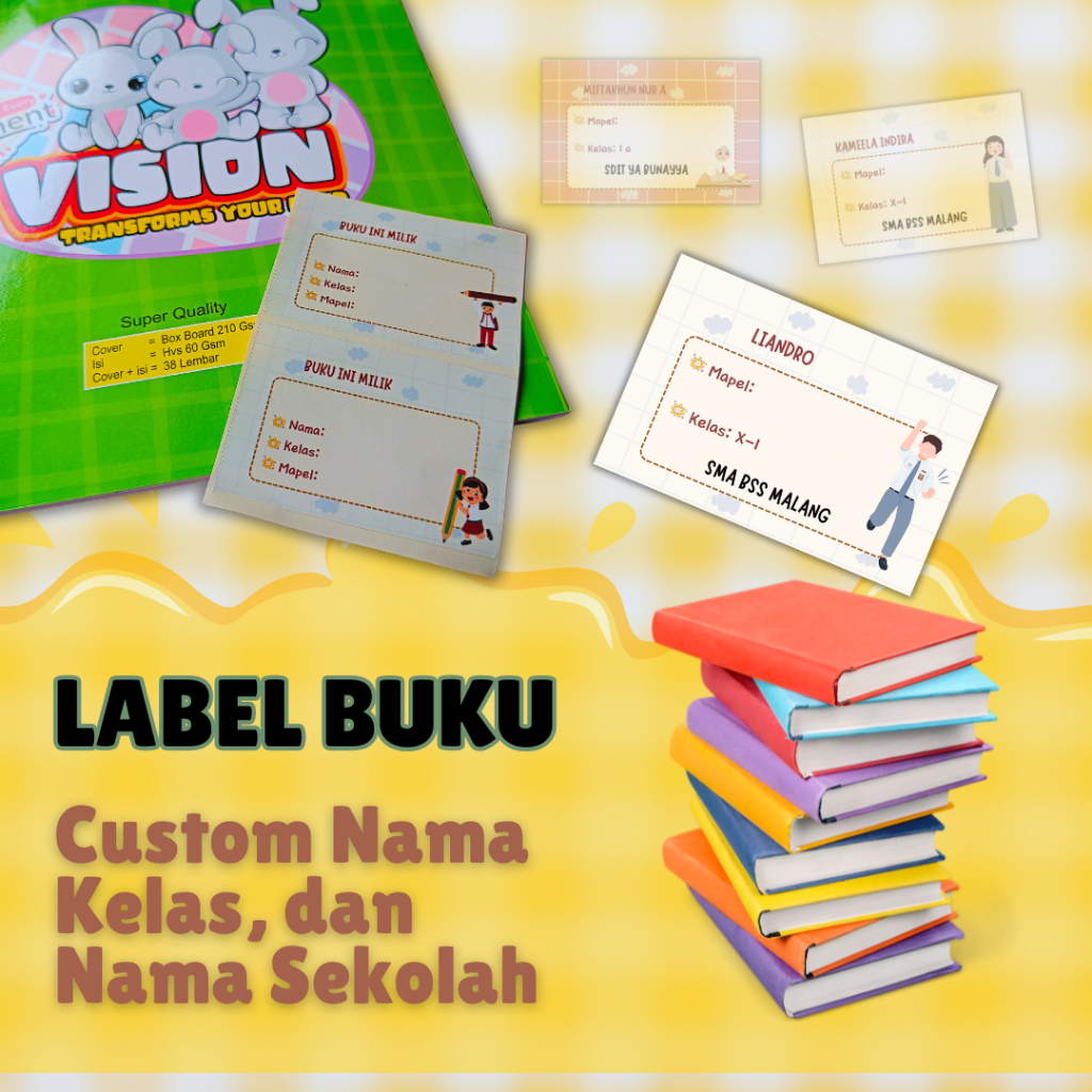 

(BUKU TEMA SERAGAM) Stiker Nama Buku / Sticker Custom Label Buku Sekolah Anak (ISI 25PCS)