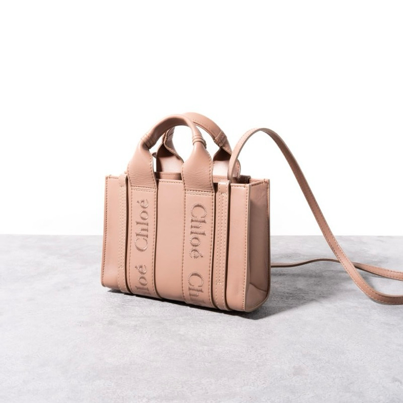 Original Chloe Mini Woody Tote Bag in Soft Calfskin Leather